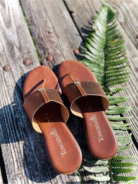 ITALIAN SHOEMAKERS | 9.5 | Mattea Sandal Slide Camel Thong Tan Flip Flop